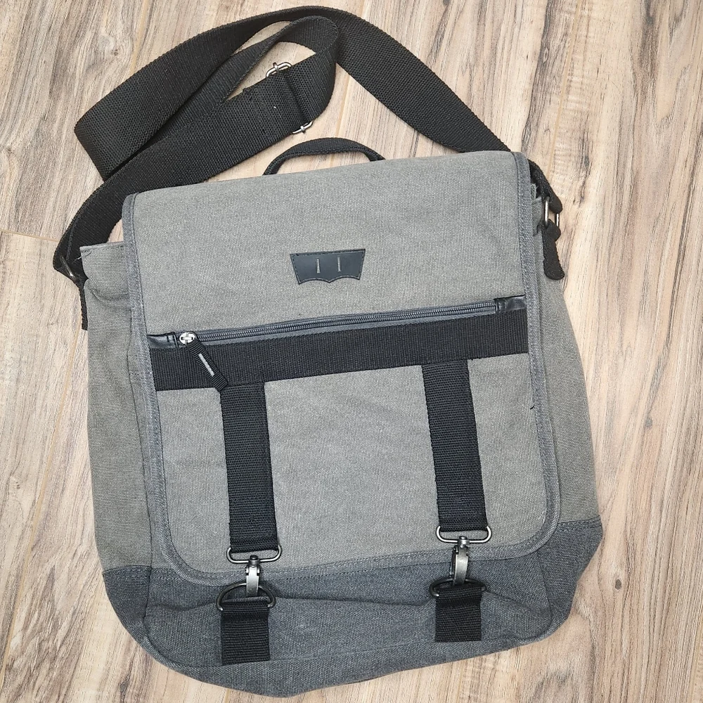 Levi's Canvas Laptop Large Messenger Bag Gray Black Y2K